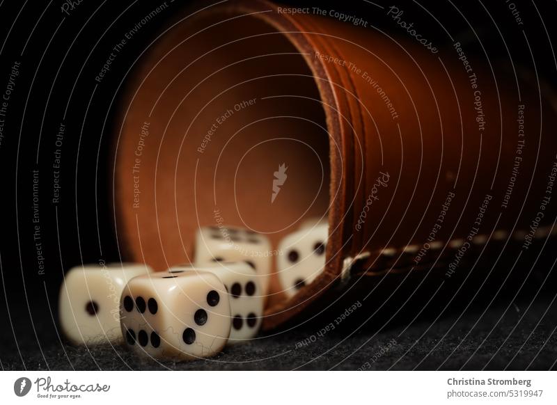 The dice cup and the dice Throw To fall number Deployment Bets Lose gain Casino Decide Game of chance Playing game Throw dice cubes Happy Success Coincidence
