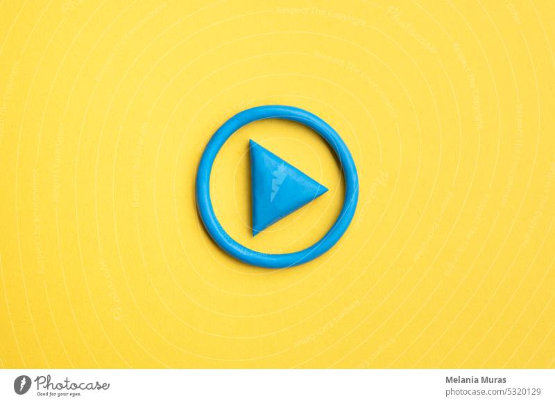 3d simple play button, 3d media play sign on yellow background. Plasticine object. arrow audio broadcast business circle clay click clip computer concept design