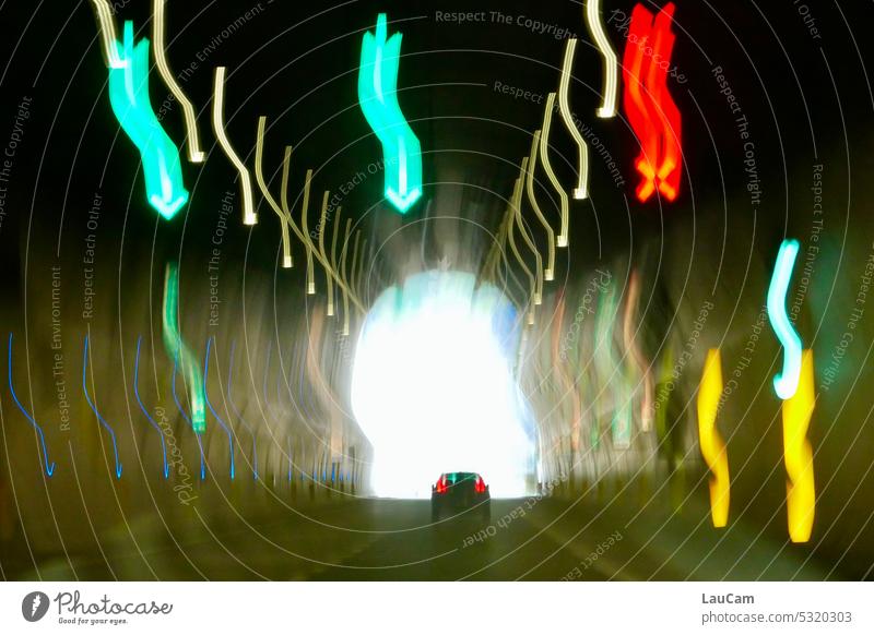 Blurred tunnel vision - tiredness at the wheel Motoring Tunnel see blurry clearer blurred lights colorful lights blurriness Fatigue at the wheel Tunnel vision