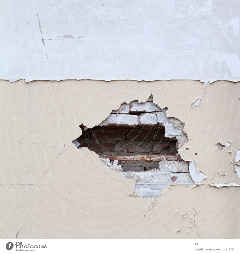 a hole in the wall Deserted House (Residential Structure) Wall (barrier) Wall (building) Broken Gloomy Gray Decline Transience Change Destruction Hollow