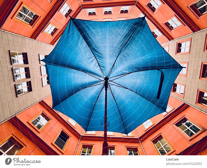 Dry in the courtyard - umbrella with perfect fit Umbrella Interior courtyard octagonal Bad weather Worm's-eye view Rain Wet Weather Umbrellas & Shades