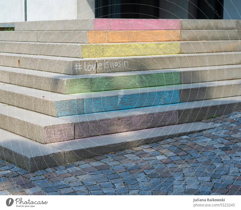 Rainbow stairs #loveisnosin pride Homosexual Tolerant variety Equality Freedom Love Rainbow flag Symbols and metaphors Sexuality Transgender LGBTQ symbol Pride