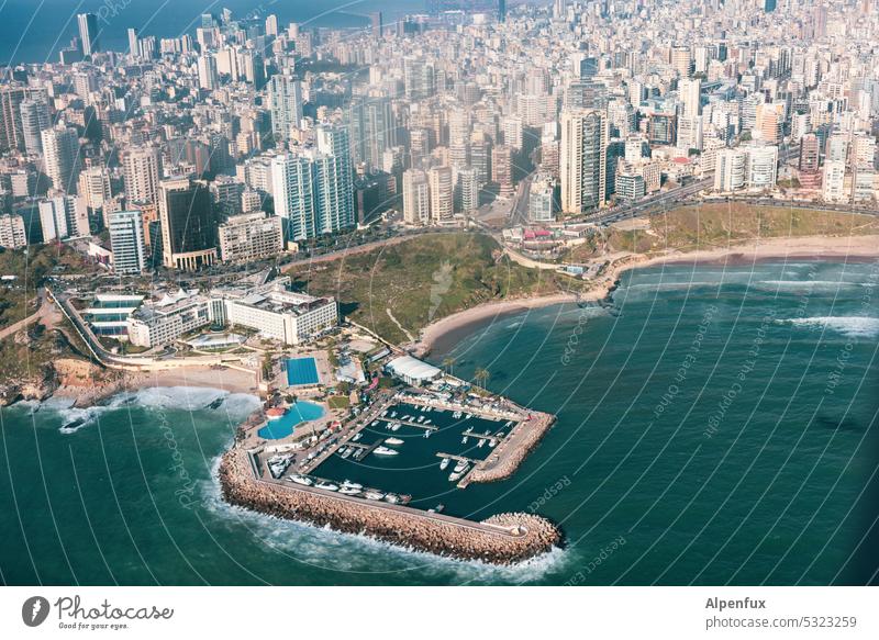 Beirut Lebanon Town Exterior shot Downtown High-rise Beach Harbour skyscrapers Skyline City Colour photo Building Architecture Yacht harbour Vacation & Travel