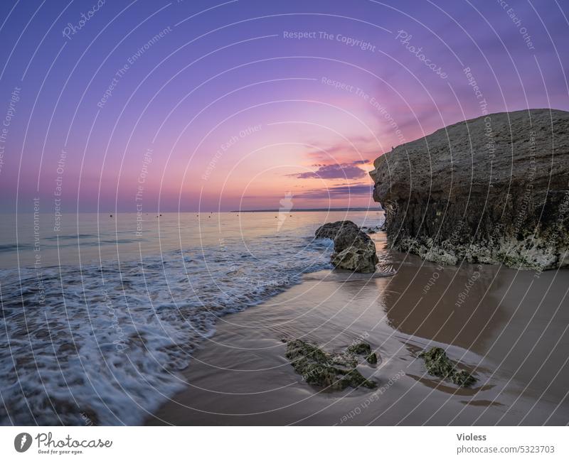 Sunset on the beach of Gale II Portugal Beach gale travel Ocean Atlantic Ocean Rock Cave reflection Waves