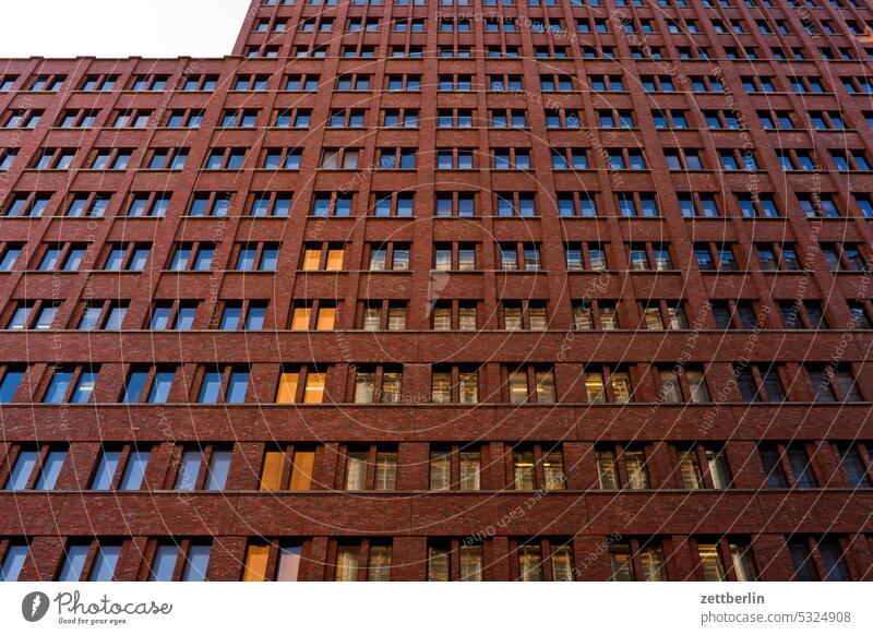 Global Tower Potsdamer Patz Architecture Berlin Office city Germany Facade Window Worm's-eye view Building Capital city House (Residential Structure) Sky