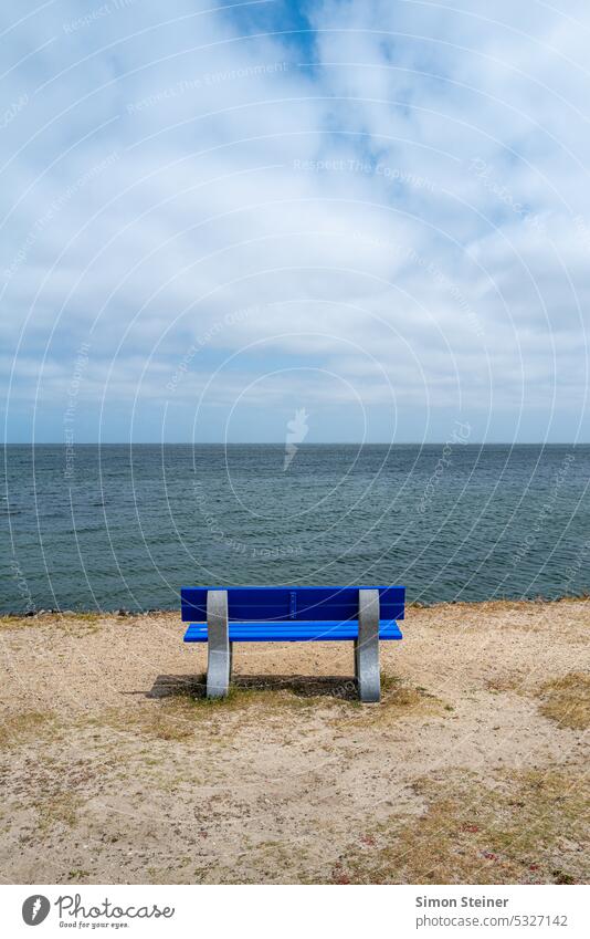 Bench by the sea; view of the sea Looking Ocean Vantage point Bank by the sea North Sea Water ocean coast Sky Exterior shot Nature Landscape Deserted Horizon