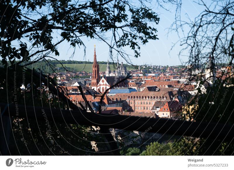 View of the old town of Würzburg a city in Franconia Bavaria Old town Church Tourism Germany romantic Trip