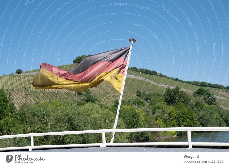 Germany flag in the wind on a ship vineyards Flag German flag nationalism Franconia Main Wind Company choice German federal elections policy