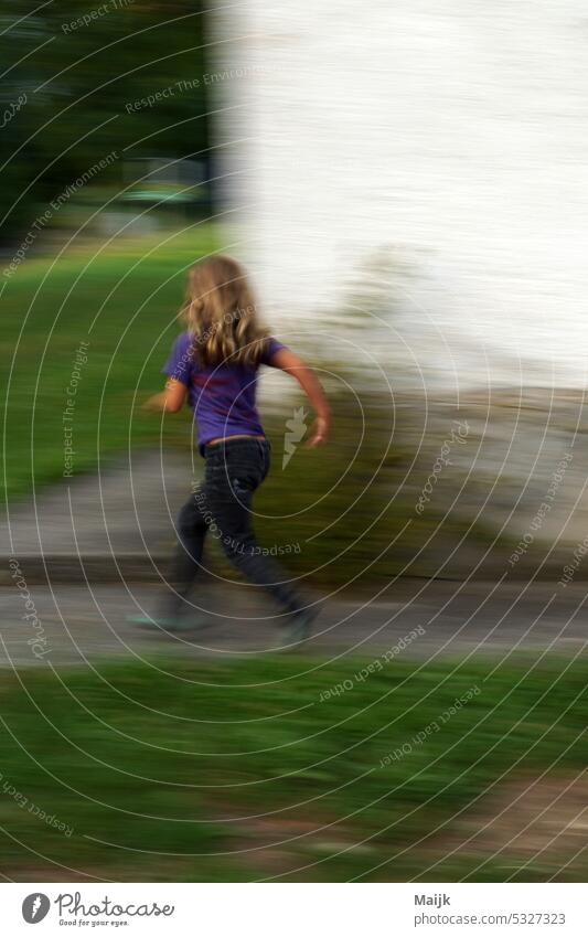Child on the move Infancy motion blur Movement Walking muck about Summer Joy Playing Girl Joie de vivre (Vitality) Lively Happiness Exterior shot blurriness