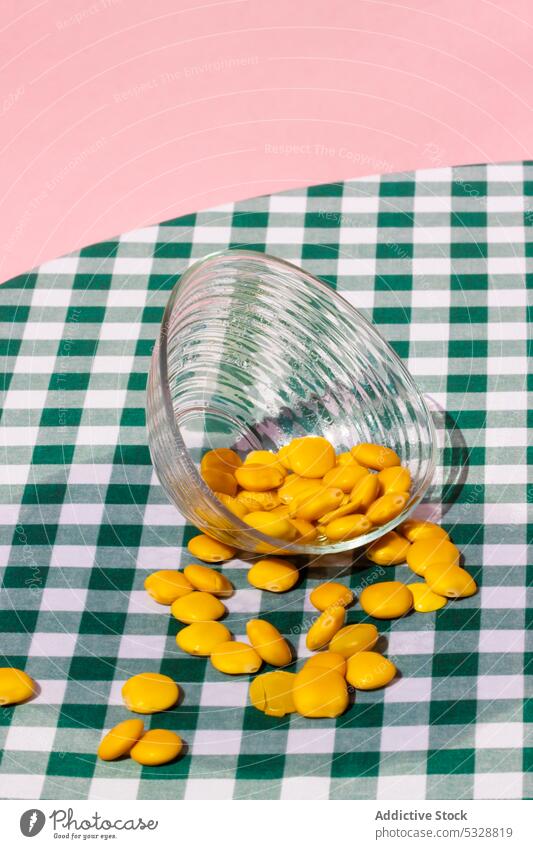 Glass bowl with yellow lupin beans glass food fresh seed bright organic table transparent product natural minimal ingredient vitamin gourmet delicious tasty