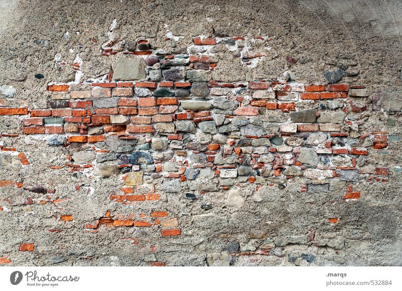 Walled Wall (barrier) Wall (building) Concrete Old Simple Gray Red Brick wall Background picture Colour photo Exterior shot Pattern Structures and shapes