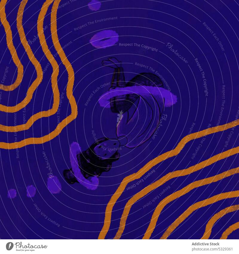 Abstract woman in circles on purple background sad loneliness depression concept illustration art creative emotion unhappy alone lonely solitude female feeling
