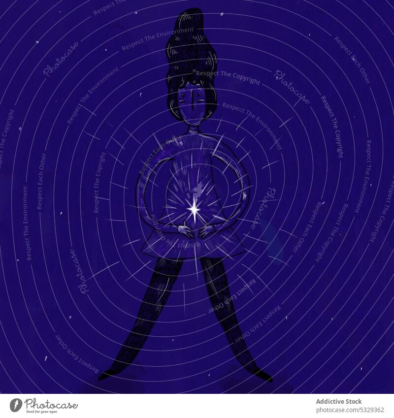 Woman with glowing chakra on purple background woman star abstract artwork illustration creative meditation inner energy yoga spiritual symbol religion healing