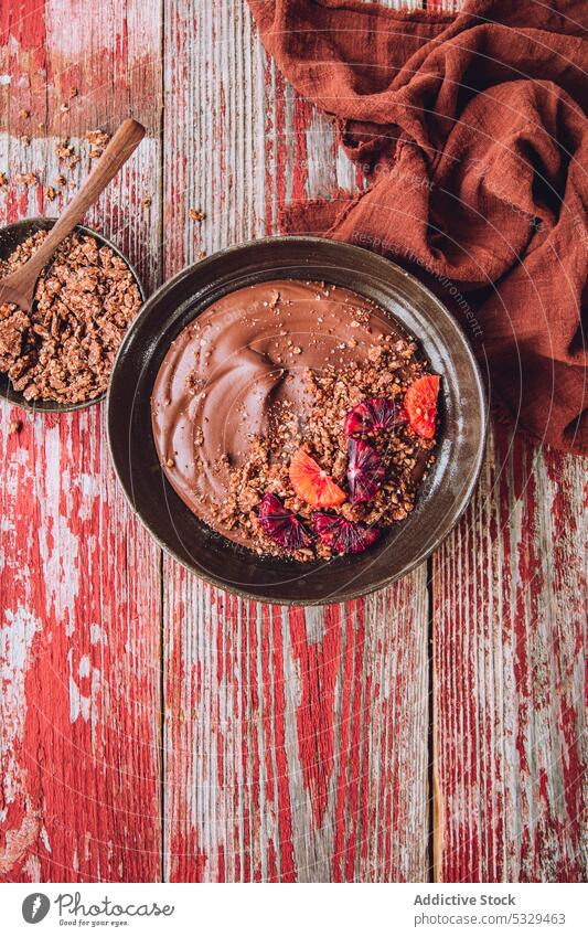 Delicious chocolate smoothie bowl sweet food dessert fresh tasty delicious yummy homemade ingredient organic portion vitamin palatable serve culinary appetizing