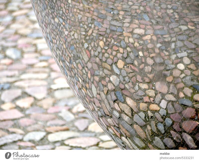 Stone ball Paving stone stones Street reflection Mirror optical illusion Lanes & trails Cobblestones Sphere Pavement Sidewalk Structures and shapes