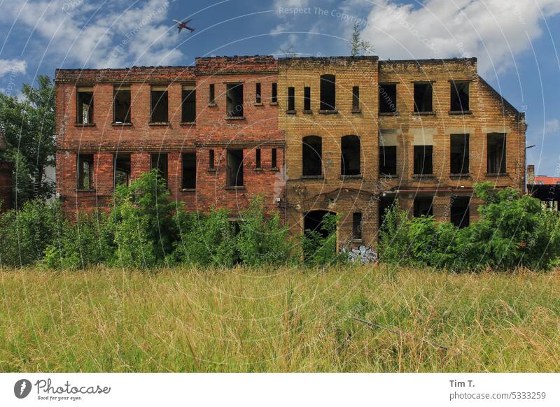 an empty house Leipzig Airplane Ruin Colour photo Deserted Architecture Day Sky Exterior shot Building Window Old Facade Transience
