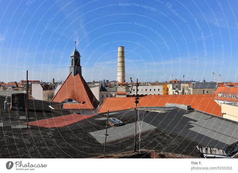 on the roof in Prenzlauer Berg Roof Chimney Antenna Berlin Colour photo Sky Town Day Exterior shot Old town Downtown Capital city Deserted