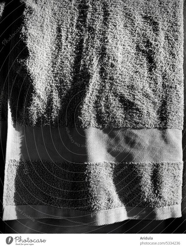 Towel in b/w Terry cloth Bathroom Soft Cloth Material Surface Haptic fluffy Cotton plant Shadow crease Light dry off Detail Close-up Edge