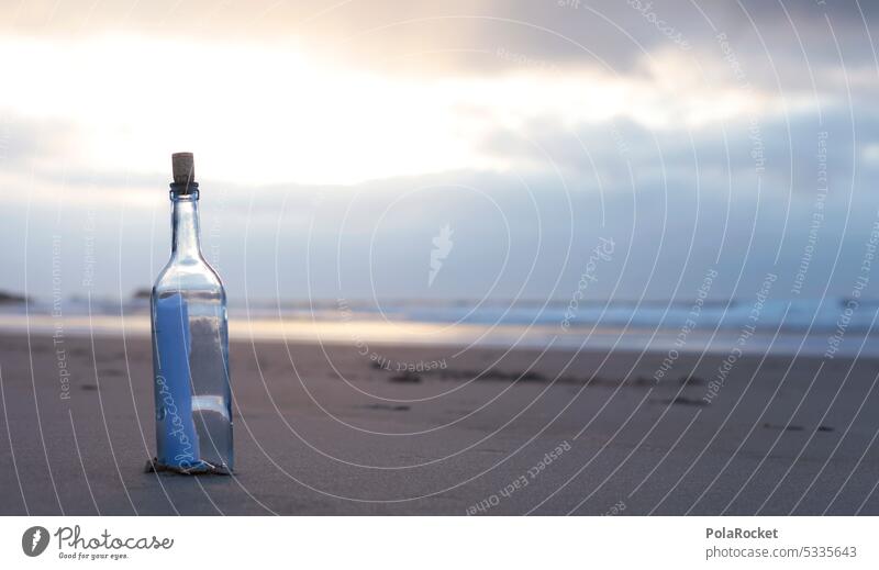 #A0# Message in a bottle Letter (Mail) communication Neck of a bottle Bottle lid genie in the bottle Colour photo Deserted Glass Close-up Island coast