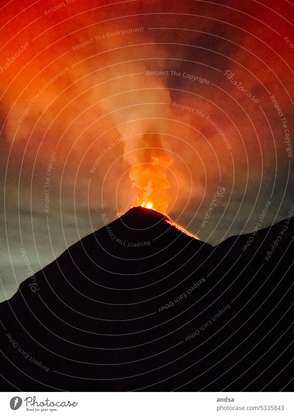Fire breathing volcano at night Volcano Outbreak volcanic eruption crater fire-breathing volcano volcanic cone Volcanic crater Mountain mountains Nature Lava