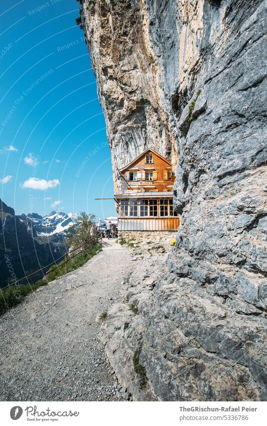House built in rock with rock in foreground and blue sky House (Residential Structure) Rock Switzerland appenzellerland asher Stone Hiking popular touristic