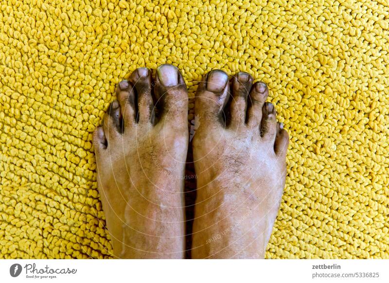 Pretty dirty feet Bathroom Barefoot Dirty Feet Body body part Naked frowzy steady stability Stand Carpet bedside rug textile stepping down Cotton plant Toes