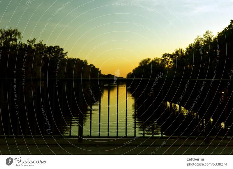 Hohenzollern canal in the sunset again surrounding area Nature Reinickendorf Tegel Berlin Waterway Transport Copy Space Landscape Deserted Navigation Channel