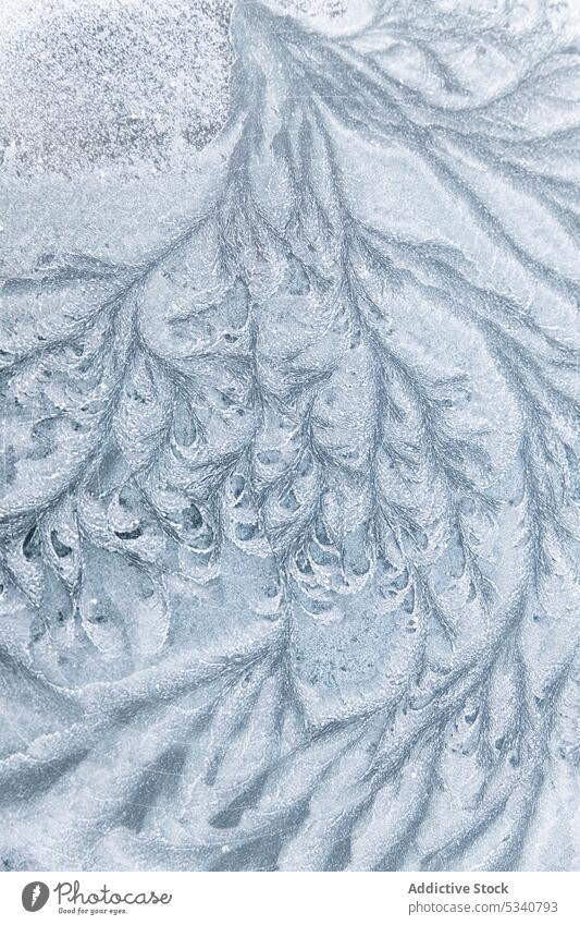 Abstract ice textures on car window in winter abstract background beautiful blue climate closeup cold cool crystal design flake freeze frost frosted frosting