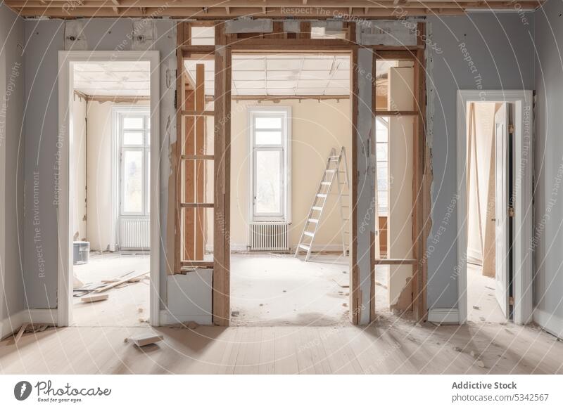 AI-generated image of the interior of an old building under interior reconstruction shabby architecture illustration weathered generative ai abandoned grunge