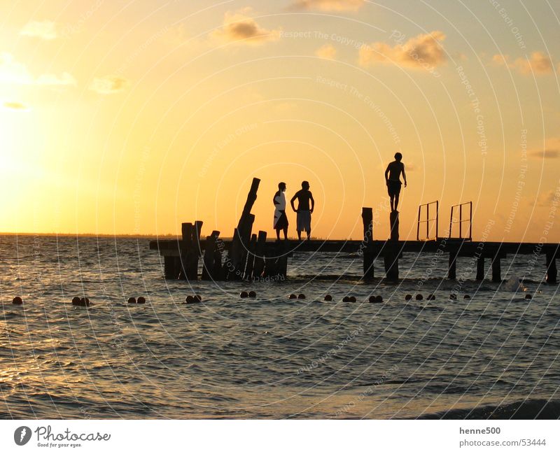 Mexican Sunset Ocean Footbridge Moody Man Light Mexico Isla Island Water Cuba isal mujeres Shadow sundown