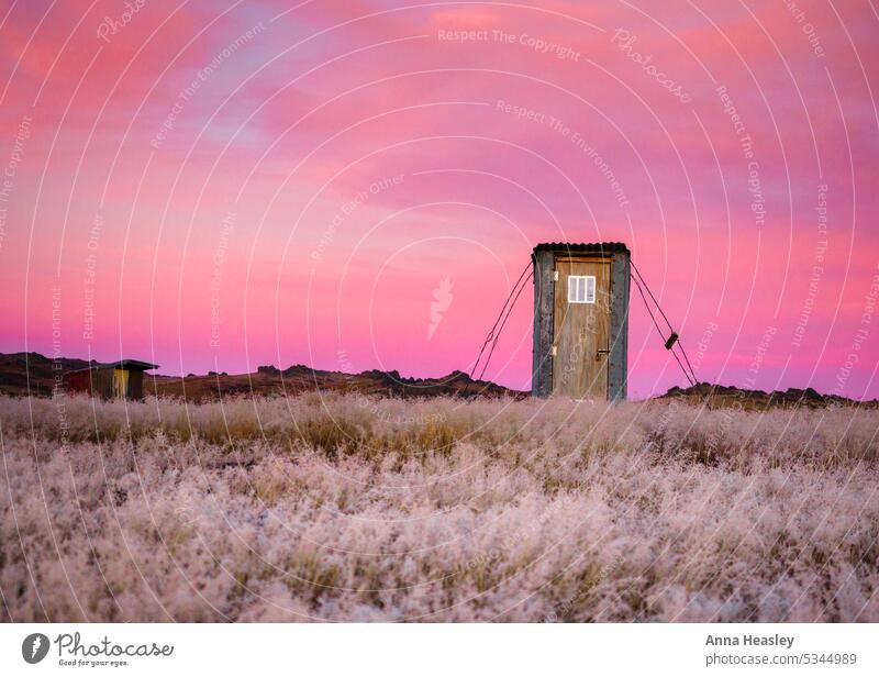 Hut long drop pink sky and frost Long drop New Zealand nature landscape colourful door remote pretty beautiful New Zealand Landscape
