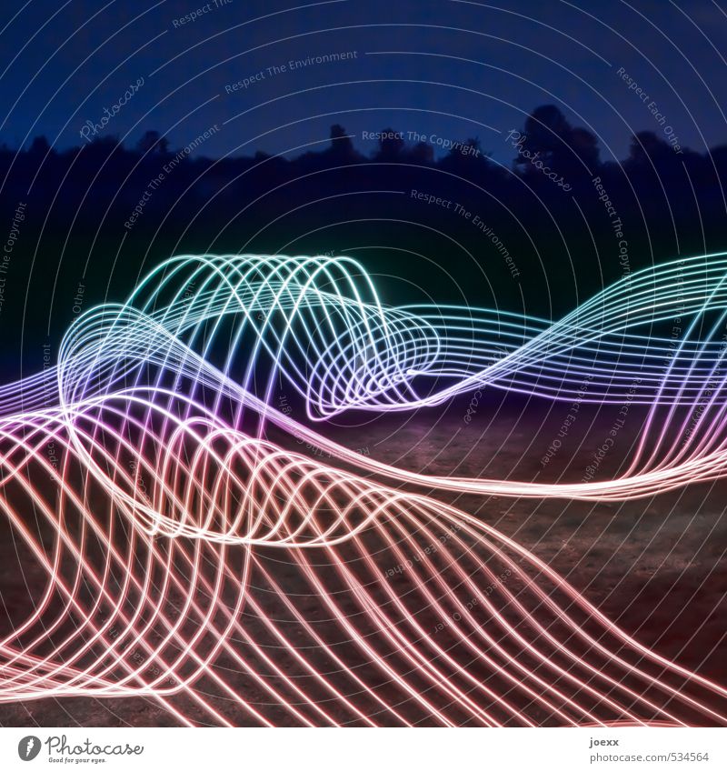 Expression dance - streaks in the night Tracer path Strip of light Light art Streak of light Dark Colour photo Abstract Happiness Infinity Light painting Blue