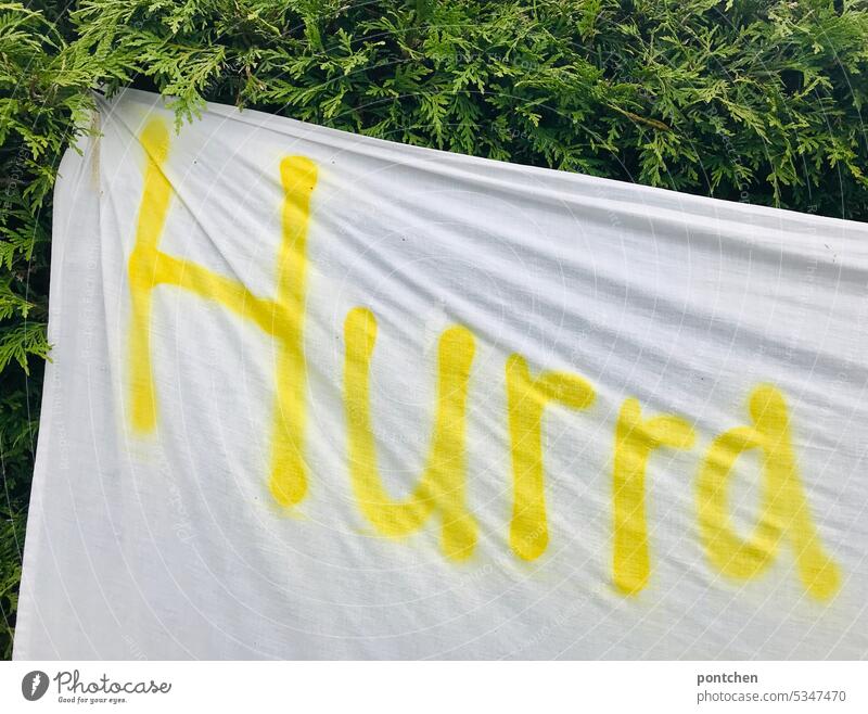 Hooray is written in yellow on a white sheet. hooray Word Lettering Sheets Yellow Expression Joy Exclamation Characters Letters (alphabet) Signs and labeling