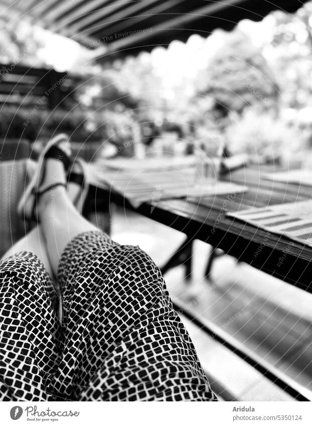 Chilling on the terrace b/w chill Relaxation Summer relax Contentment Break rest Feet up feet Sandals Table Legs Terrace Garden at home Vacation & Travel Sun