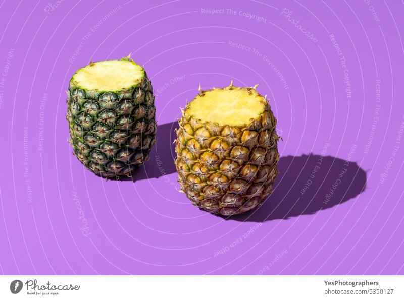 Pineapple fruit in bright light minimalist on a purple background ananas circle close-up color cuisine cut out delicious dessert diet food fresh green healthy