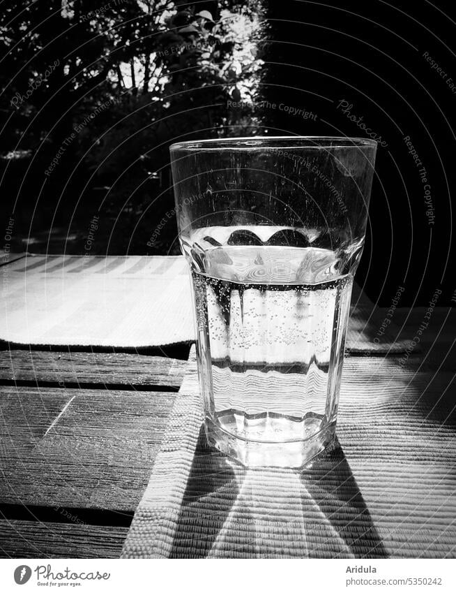 Glass and Light No. 2 Sun reflection b/w Shadow Shadow play Visual spectacle Sunlight Summer Table Terrace Back-light drinking glass Transparent Pattern trees