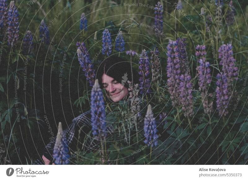 in a field of lupines IV self portraits smile eyes Closed Lupines lupine field flowers nature Green dark Nature