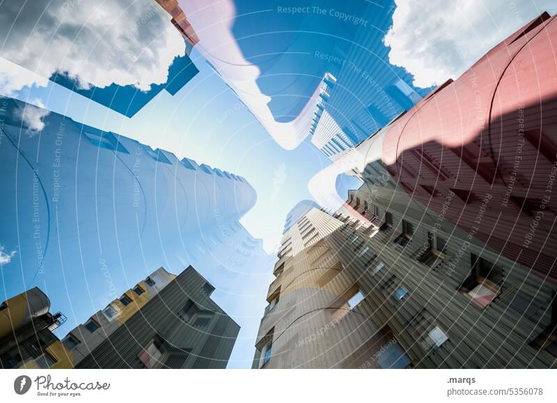 cloud cuckoo home Exceptional High-rise Worm's-eye view Abstract Exterior shot Double exposure Future Perspective Facade Modern Design Modern architecture Style