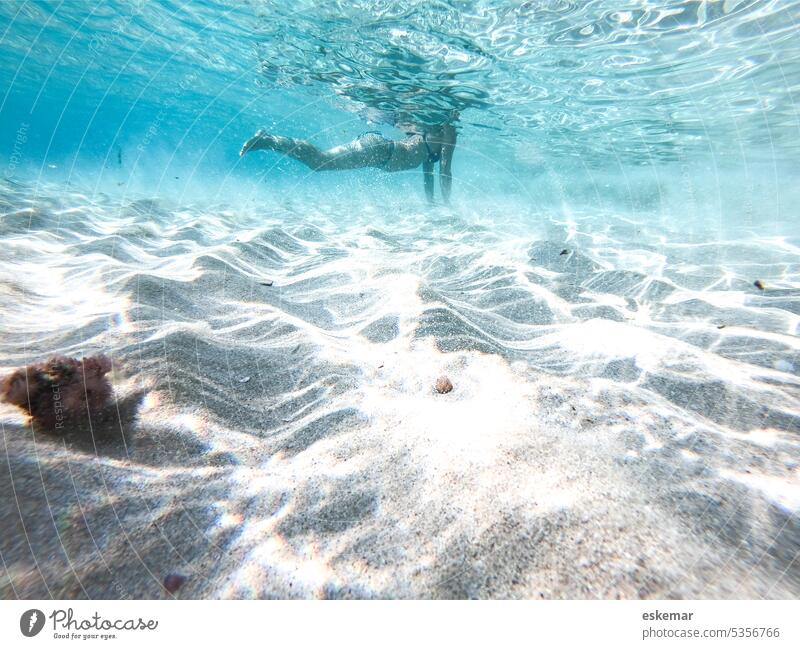 Woman under water Ocean Water be afloat fun Mediterranean sea floating Swimming & Bathing Summer Vacation & Travel Waves Tourism Relaxation Colour photo