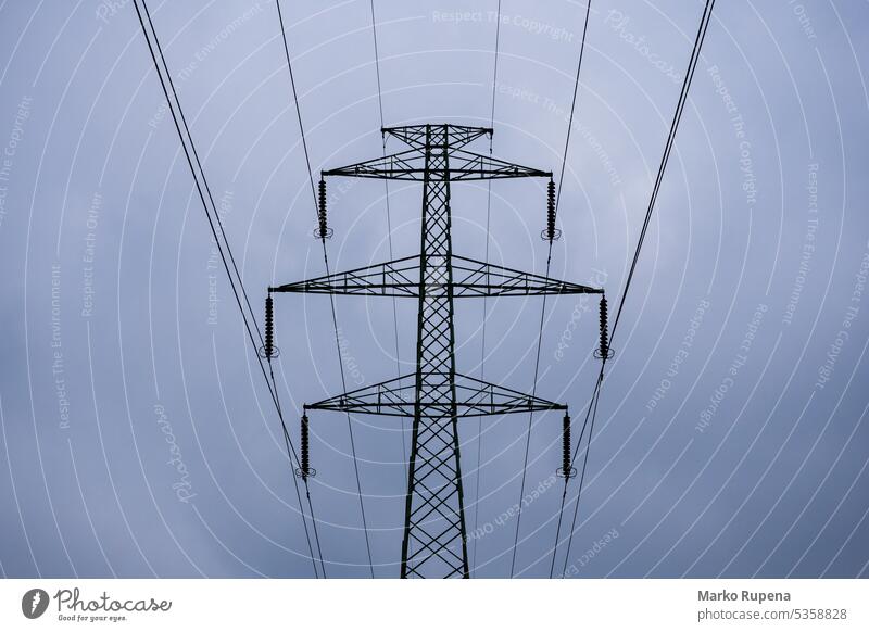 High voltage transmission tower for electricity electrical transmission line power supply powerline substation energetics industry energy cables technology
