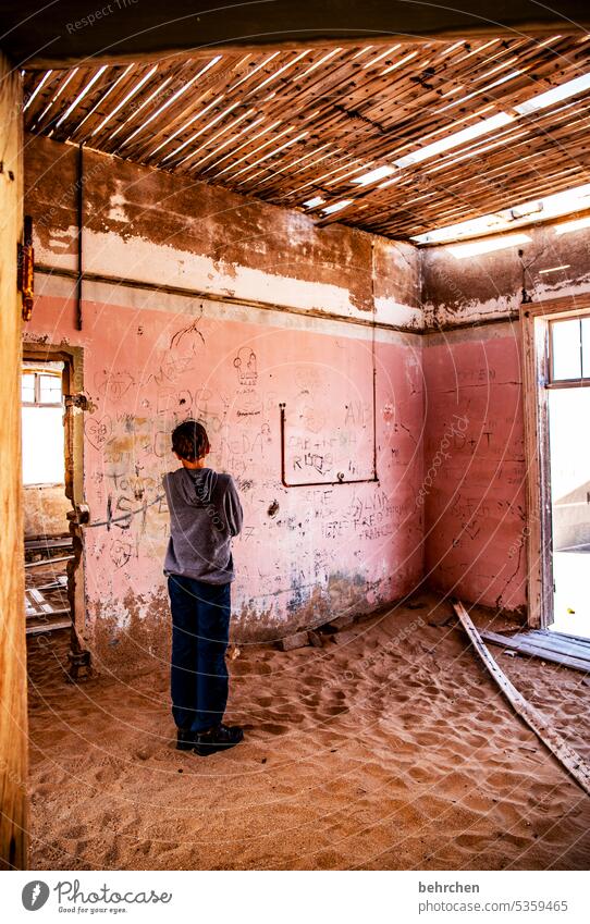 but the wall color should be reconsidered! Son Infancy Child Boy (child) decay Colour photo Far-off places Desert Africa Namibia Wanderlust Adventure