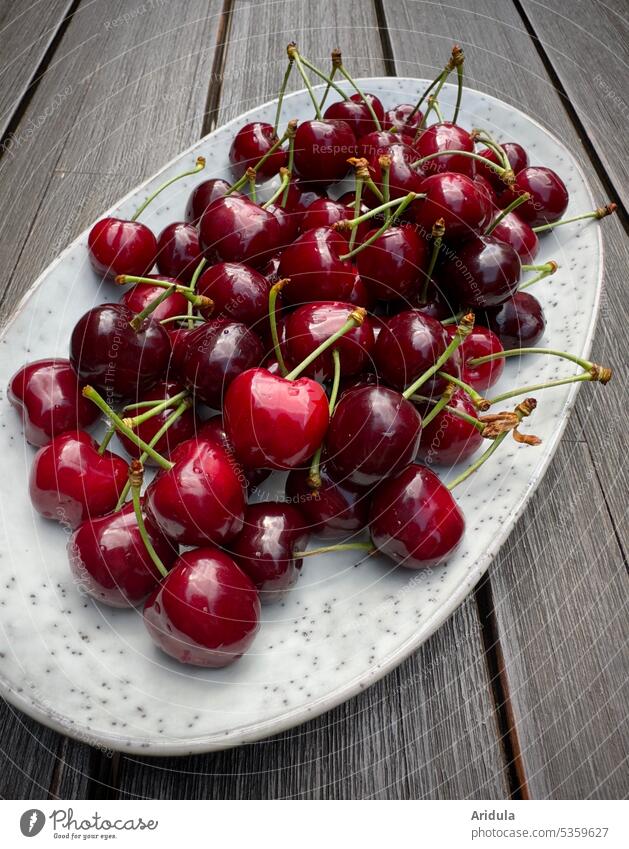 Cherry Time No. 1 cherries Plate Table Red fruit Delicious Fruit Food Fresh Healthy Nutrition cute Summer Mature Juicy