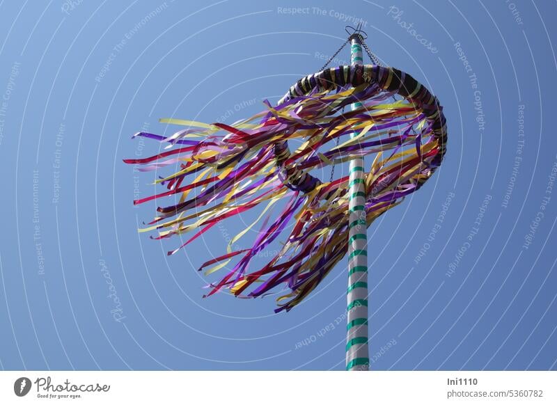 maypole Spring Maypole erection customs Tradition May tree Adorned colorful ribbons Judder Wind Pole Wreath Blue sky