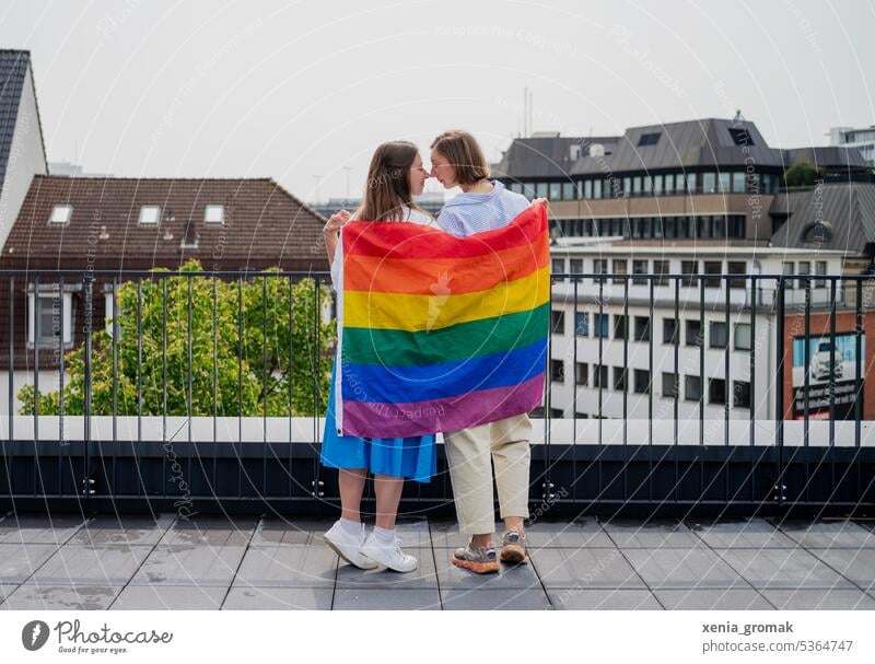 Pride month pride Homosexual Tolerant Rainbow variety Equality LGBTQ Love Freedom Rainbow flag queer lesbian Prismatic colors rainbow flag