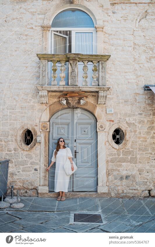 A young woman on vacation white dress Woman Summer Relaxation Serene Old town Outdoors Vacation mood Vacation photo Vacation & Travel Tourism Freedom