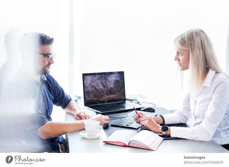 Business meeting. Client consulting. Confident business woman, real estate agent, financial advisor explaining details of project or financial product to client in office.