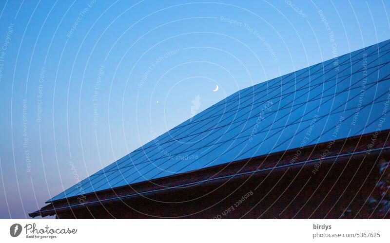 Photovoltaic system with crescent moon at night . TEG solar cell photovoltaic system Solar Power Night photovoltaics Sustainability Renewable energy
