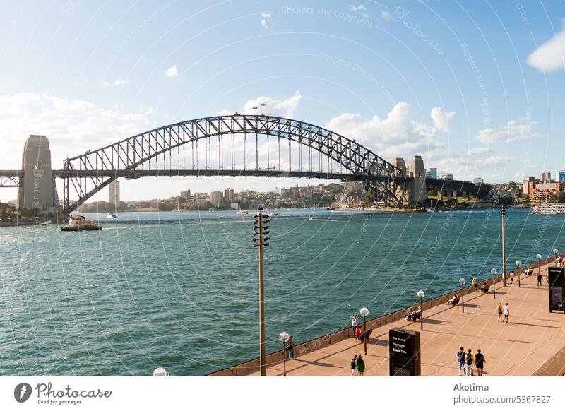 Sydney Harbour Bridge by Day Arch Panorama (View) Skyline Beautiful weather Blue sky Clouds Town Architecture Exterior shot Colour photo Landmark