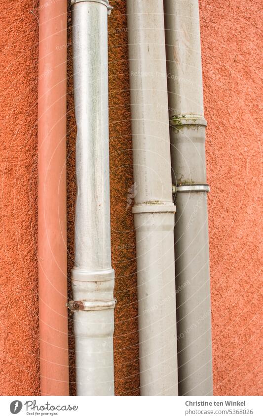 Downpipes Rainwater pipes Effluent Down pipes Building Plaster Detail Structures and shapes Orange Plastered Wall (building) House (Residential Structure)
