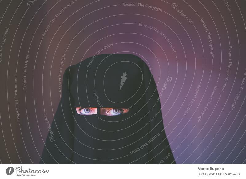 Arab woman with face covered with black niqab scarf veil headscarf middle eastern ethnicity arab woman moroccan woman muslims modest clothing clothes culture